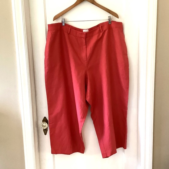 Emma James Linen Blend Capri Pants Women’s Plus 24W Coral Pink Flat Front Summer - Picture 1 of 13